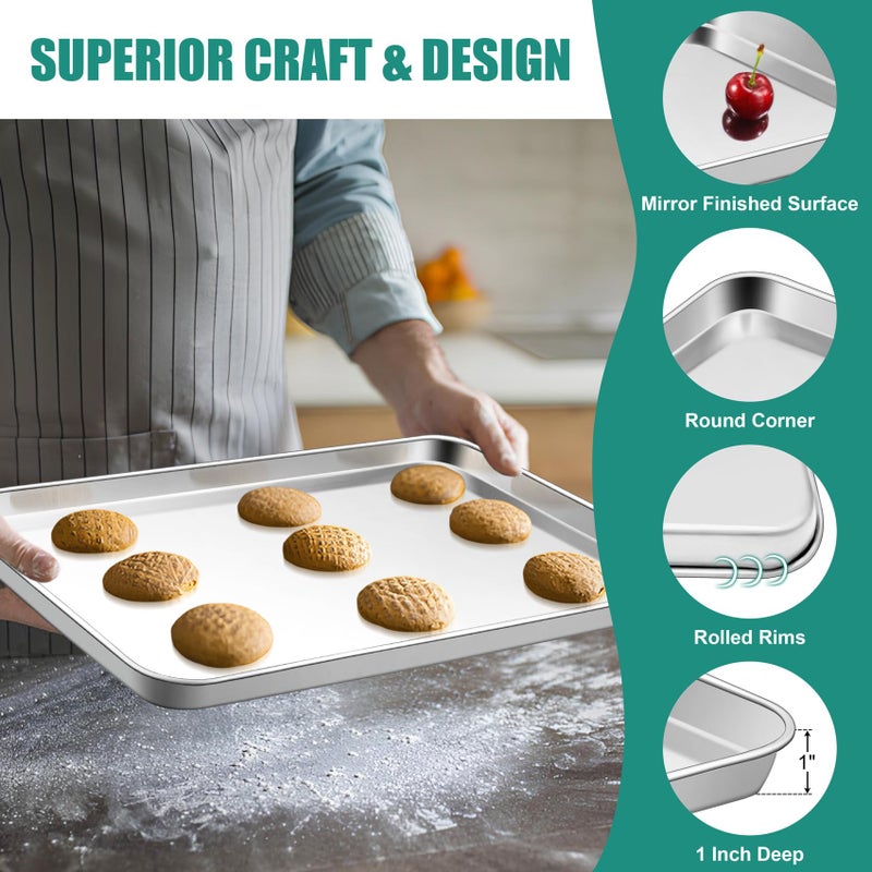 TeamFar Baking Sheet Set of 3, 16/12.5/9.3 Inch Stainless Steel Cookie Sheets Baking Pans, Metal Oven Baking Tray for Cooking Roasting Serving, Non-Toxic & Mirror Finish & Dishwasher Safe - Image 3